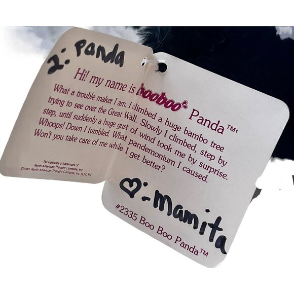 Boo Boo Panda Plush Toy By Applause 8" Black & White Stuffed Animal With Ribbon - Picture 12 of 12